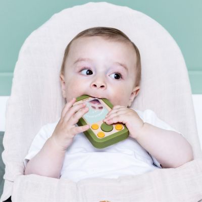 Jouet d'activités téléphone en silicone et bois Mr. Dino