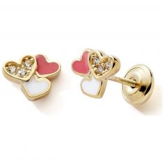 Boucles d'oreilles à vis Triple Cœur (or jaune 375°) - Baby bijoux