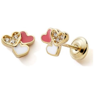 Boucles d'oreilles à vis Triple Cœur (or jaune 375°)