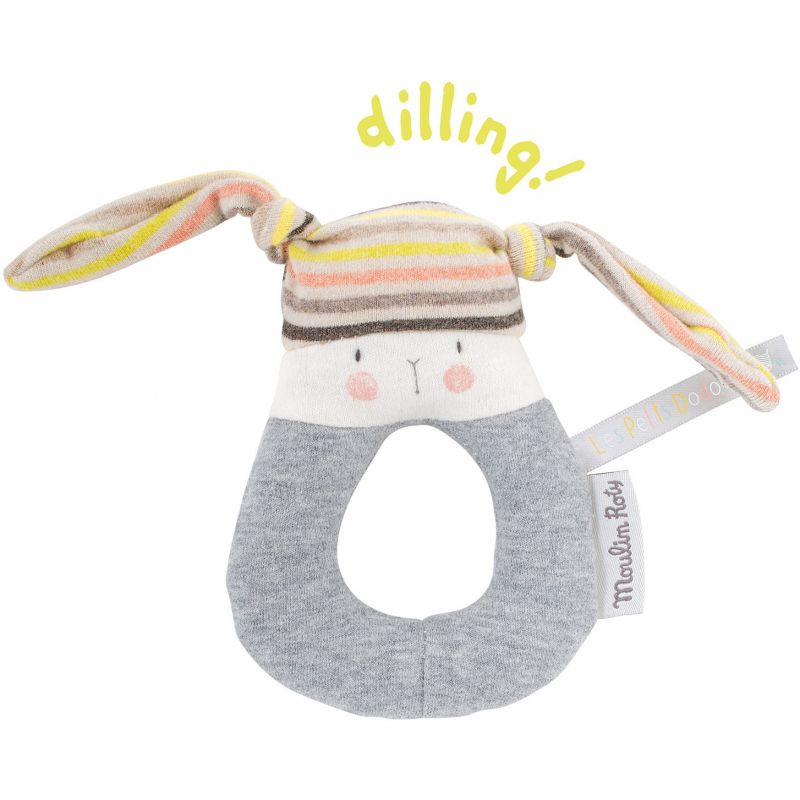Anneau-hochet lapin rayé Les petits dodos Moulin Roty