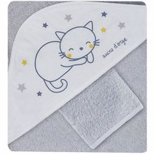 Cape de bain et gant de toilette Mon petit chat parmi les étoiles gris (78 x 80 cm)  par Sucre d'orge