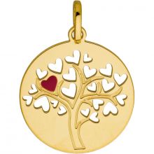 Médaille ronde Arbre de vie ajourée coeur laqué (or jaune 375°)  par Berceau magique bijoux