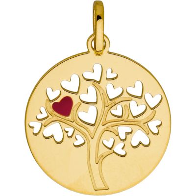 Médaille ronde Arbre de vie ajourée coeur laqué (or jaune 375°) Berceau magique bijoux