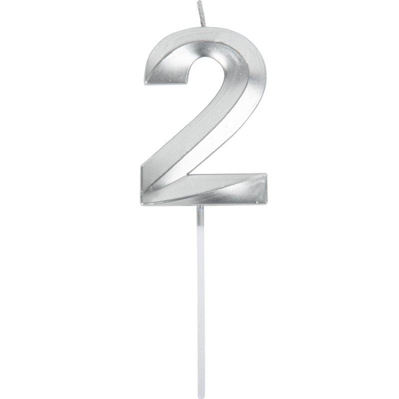 Bougie d'anniversaire chiffre 2 argenté graphique Arty Fêtes Factory