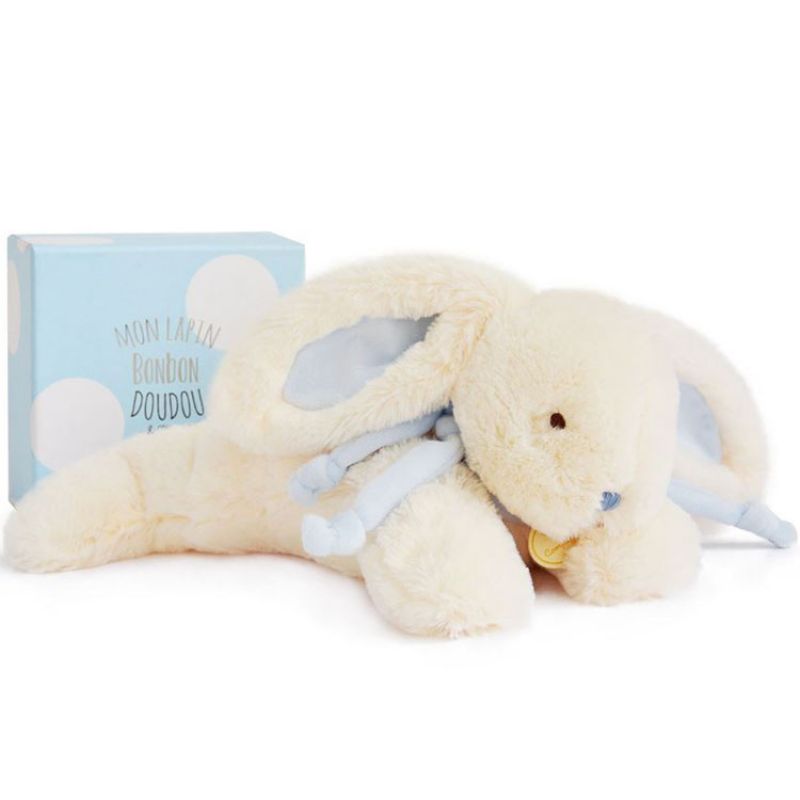 Coffret peluche lapin bonbon bleu (30 cm) Doudou et Compagnie