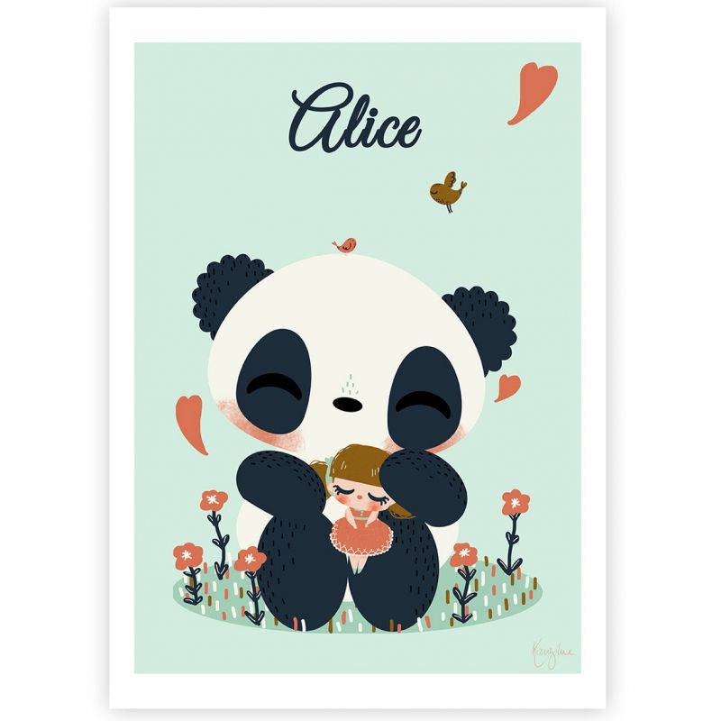 Affiche A3 Le panda et l'enfant fille (personnalisable) Kanzilue