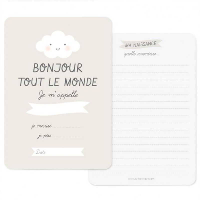Carte naissance Bonjour gris perle (A6) Zü