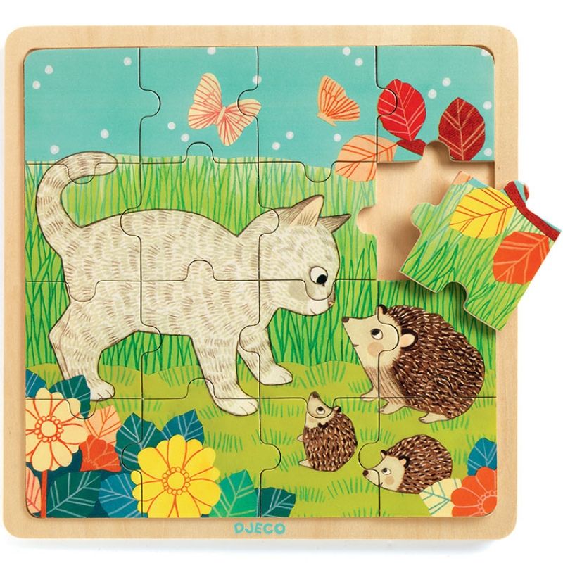 Puzzle Garden chat et hérisson (16 pièces) Djeco