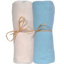 Lot de 2 draps housses coton bio écru et bleu (70 x 140 cm)  par P'tit Basile