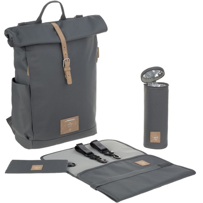 Sac à dos à langer en polyester recyclé Rolltop anthracite Lässig Produit 1 grande taille