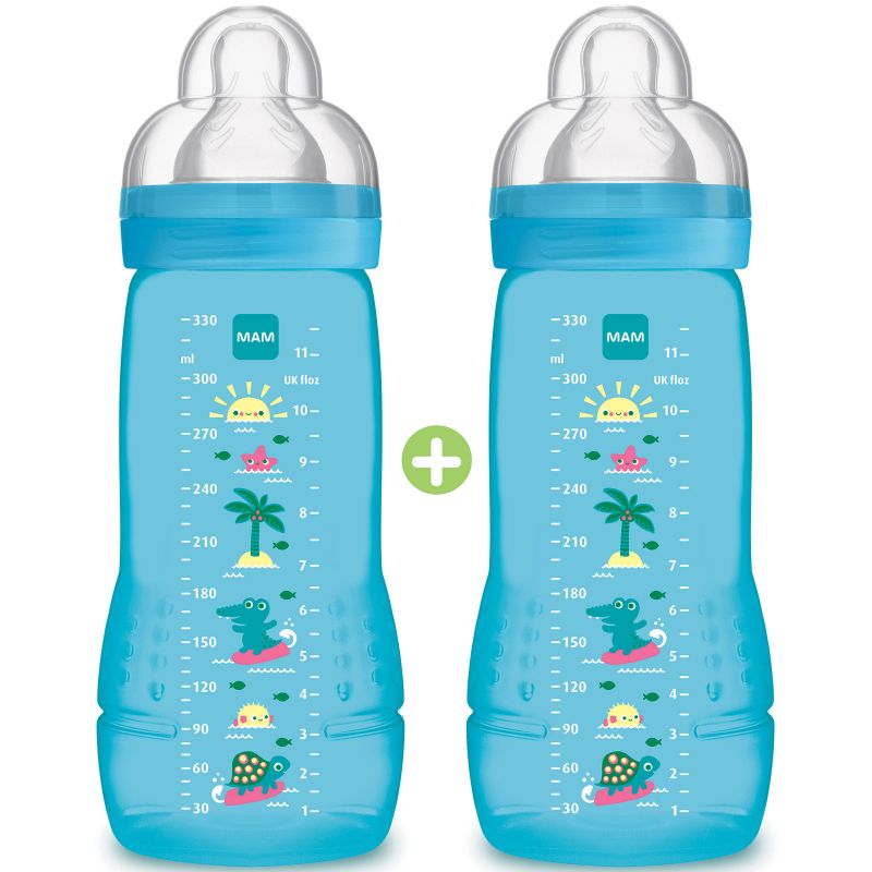 Lot de 2 biberons Easy Active 2ème âge tortue - débit X ultra-rapide (330 ml) MAM