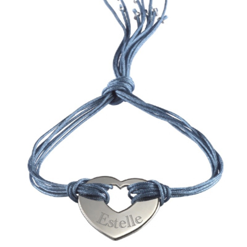 Bracelet cordon de soie Rainbow coeur (argent 925°) Petits trésors