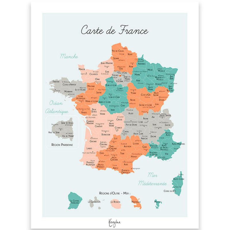 Affiche A3 Carte de France Kanzilue