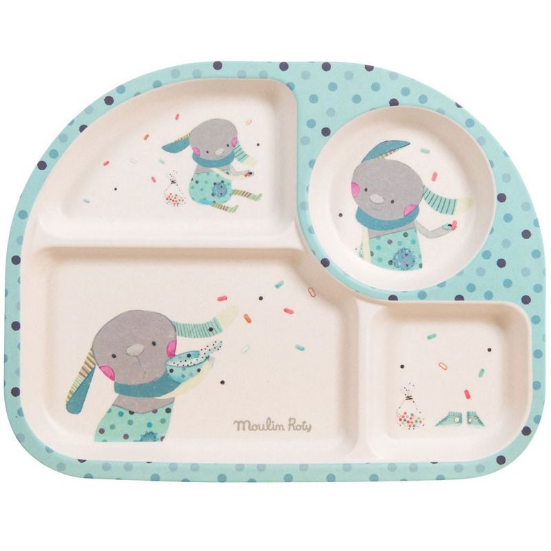 Assiette à compartiments bleue Les jolis trop beaux Moulin Roty