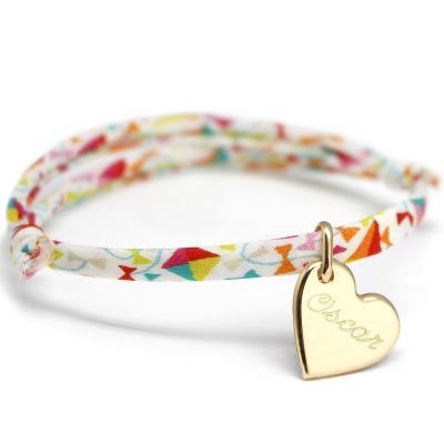 Bracelet cordon liberty Kids coeur avec fermoir personnalisable (plaqué or) Petits trésors
