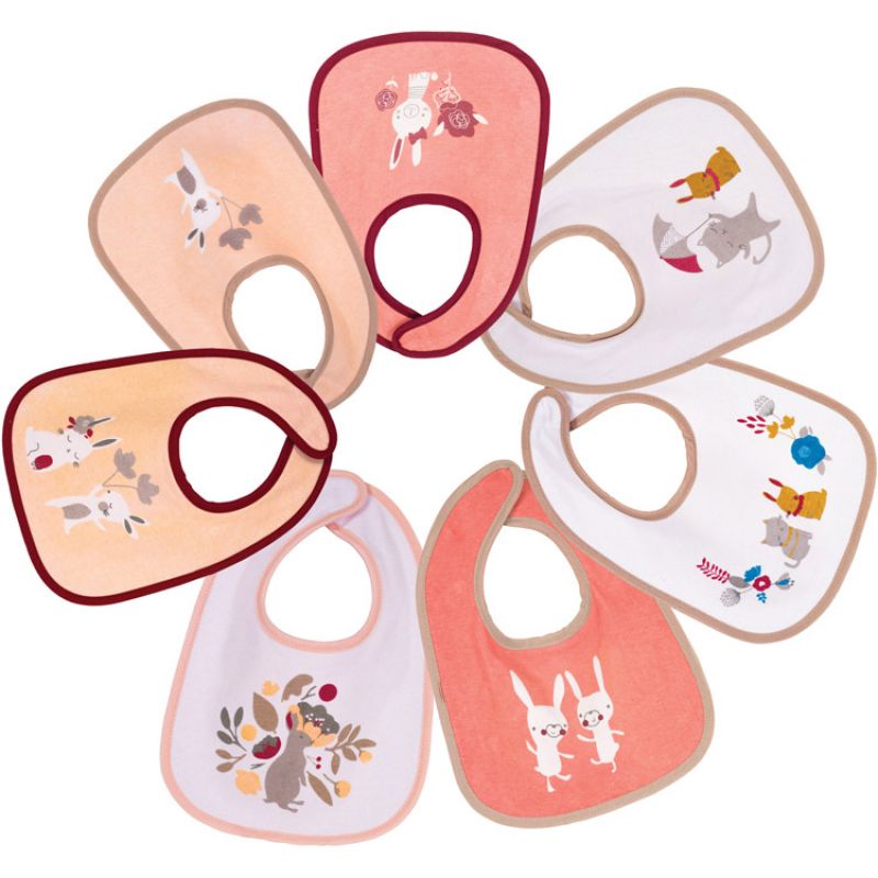 Lot de 7 bavoirs à velcro Lapin rose Trois Kilos Sept