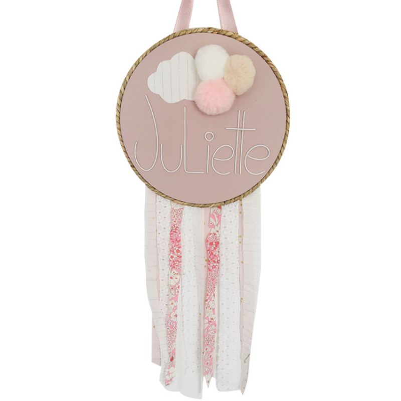 Attrape-rêves pompons rose (Personnalisable) Marie-Laure Créations