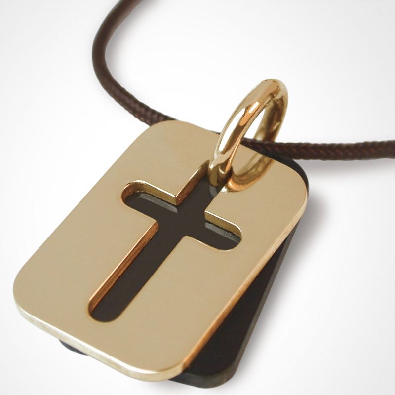 Collier cordon Hallelujah plaque corne (or jaune 750°) Mikado