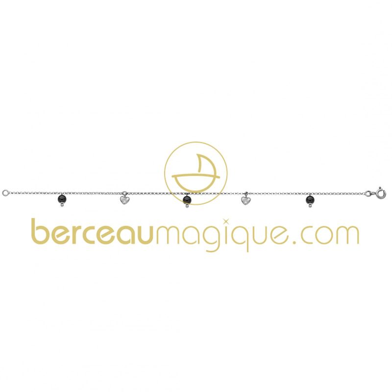 Bracelet coeur et hématite alternés (or blanc) Berceau magique bijoux