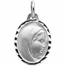 Médaille ovale Vierge profil 16 mm facettée (or blanc 750°)  par Maison Augis