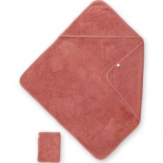 Cape de bain + gant rouge redwood (75 x 75 cm)