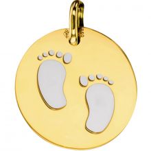 Médaille Pieds bébé personnalisable (acier et or jaune 750°)  par Lucas Lucor