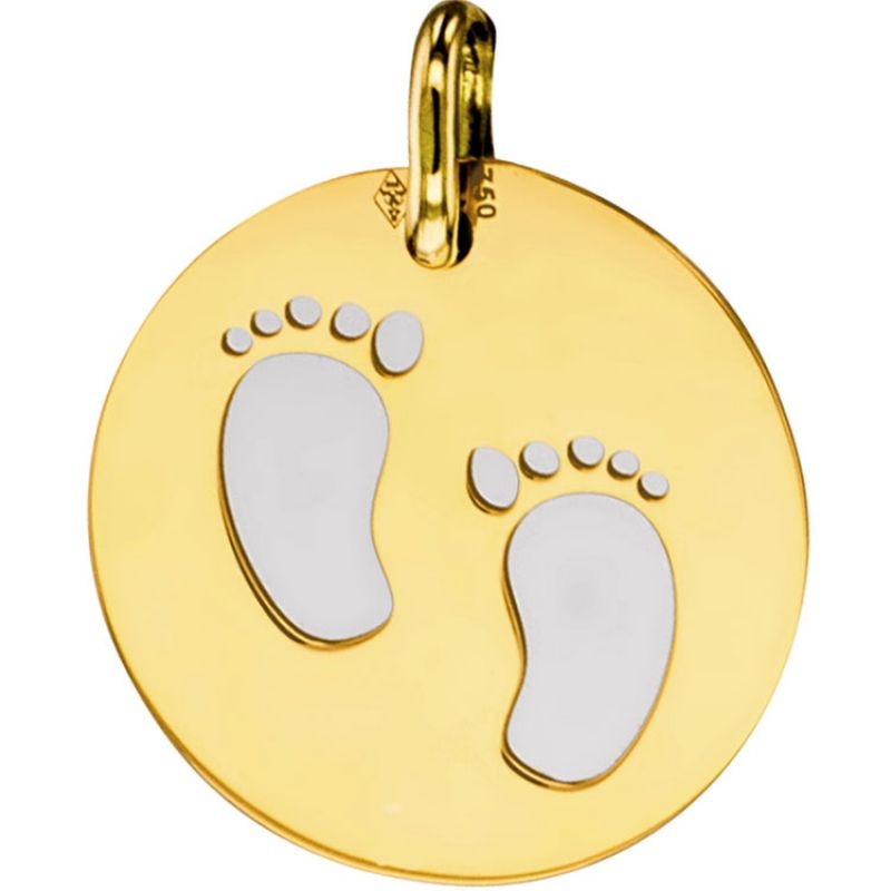 Médaille Pieds bébé personnalisable (acier et or jaune 750°) Lucas Lucor