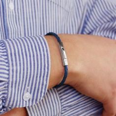 Bracelet papa tressé cuir Bleu (personnalisable)