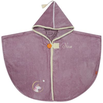 Poncho de bain licorne parme personnalisable (0-5 ans)