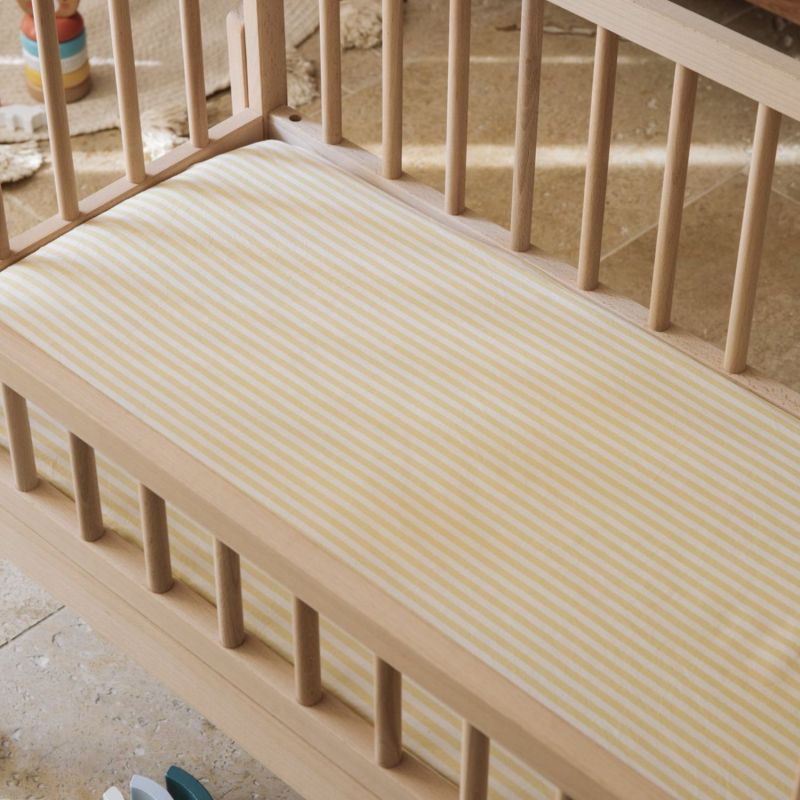 Drap housse en percale de coton Rayé Tournesol (50 x 83 cm) Kadolis Ambiance 2