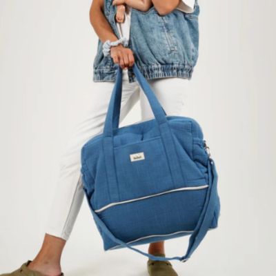 Sac à langer 24/48h effet lin bleu capri