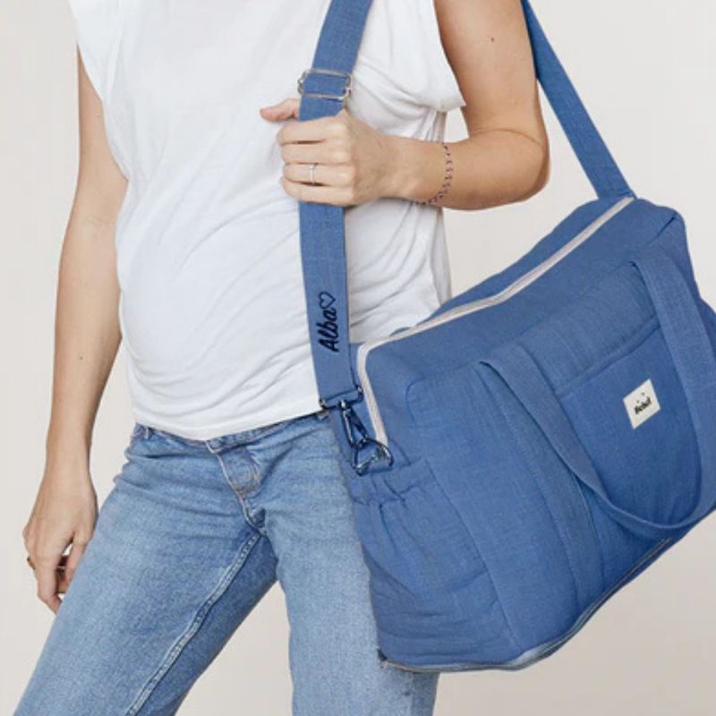 Sac à langer 24/48h effet lin bleu capri BEBEL Ambiance 6