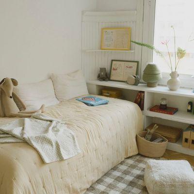 Pouf enfant Vichy Ivoire (40 x 40 cm)