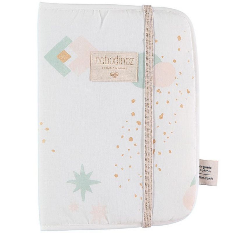 Protège carnet de santé Poema coton bio Aqua eclipse White Nobodinoz