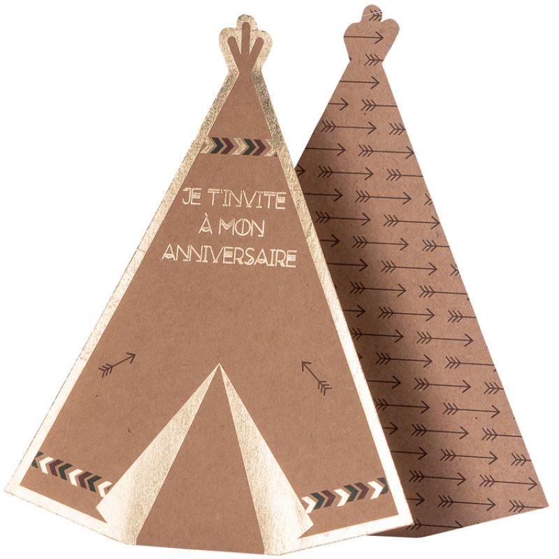 Lot de 8 cartes d'invitation tipi Indian Forest Arty Fêtes Factory