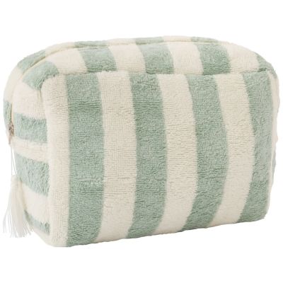 Trousse de toilette en bambou rayée ivoire et vert de gris BB & Co