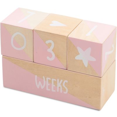 Cubes en bois Milestone étapes de bébé blanc et rose Jollein