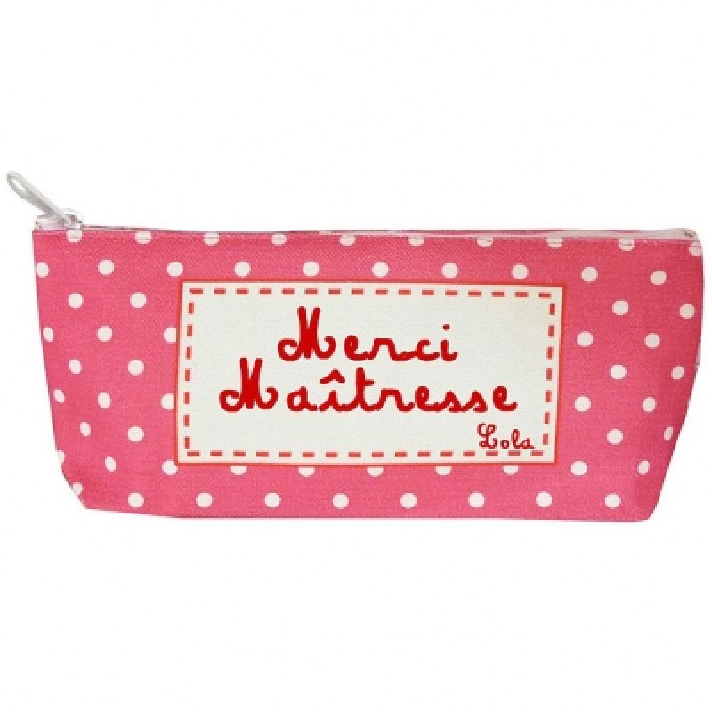 Trousse scolaire rose vif à pois (personnalisable) Les Griottes