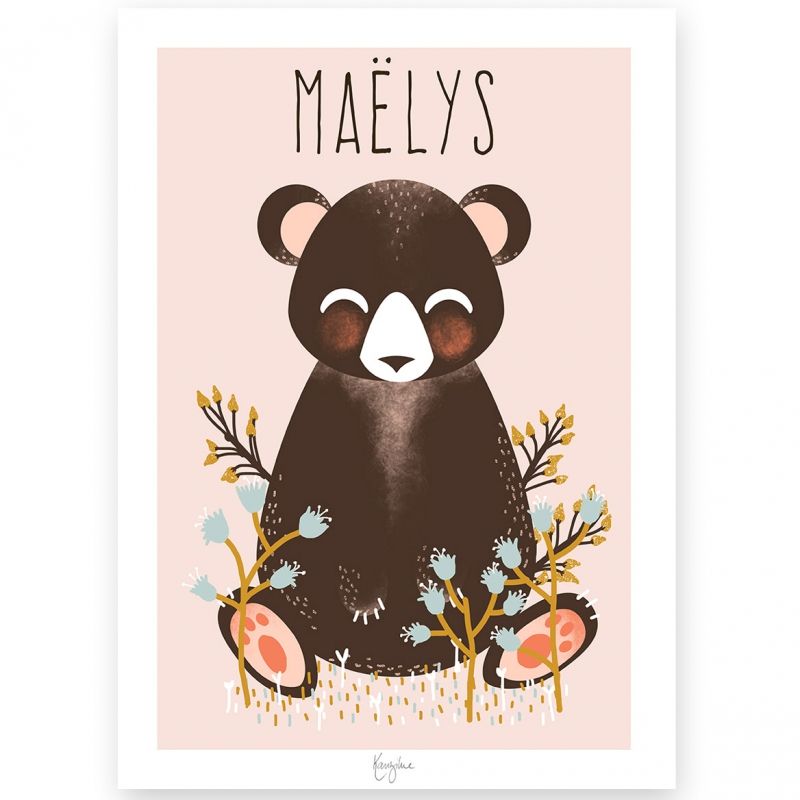 Affiche A4 Les Animignons l'ours rose (personnalisable) Kanzilue