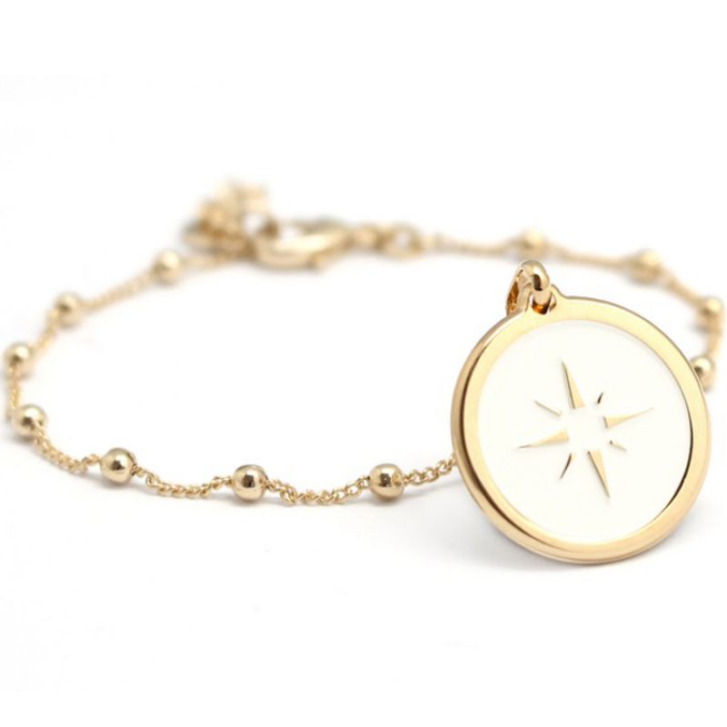 Bracelet femme Rose des vents ivoire chaîne perlée plaqué or (personnalisable) Petits trésors