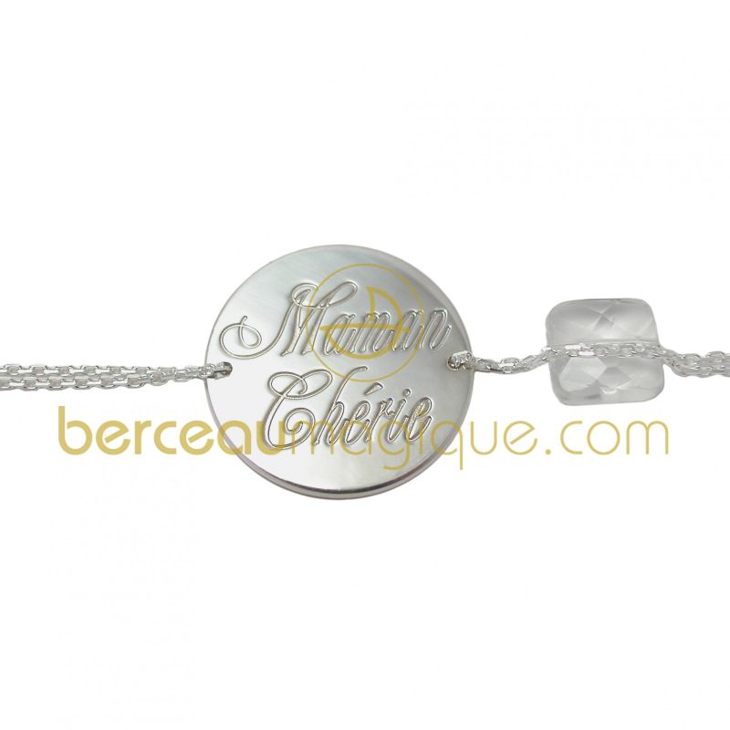 Bracelet double chaine Maman chérie (Argent et cristal de roche) 