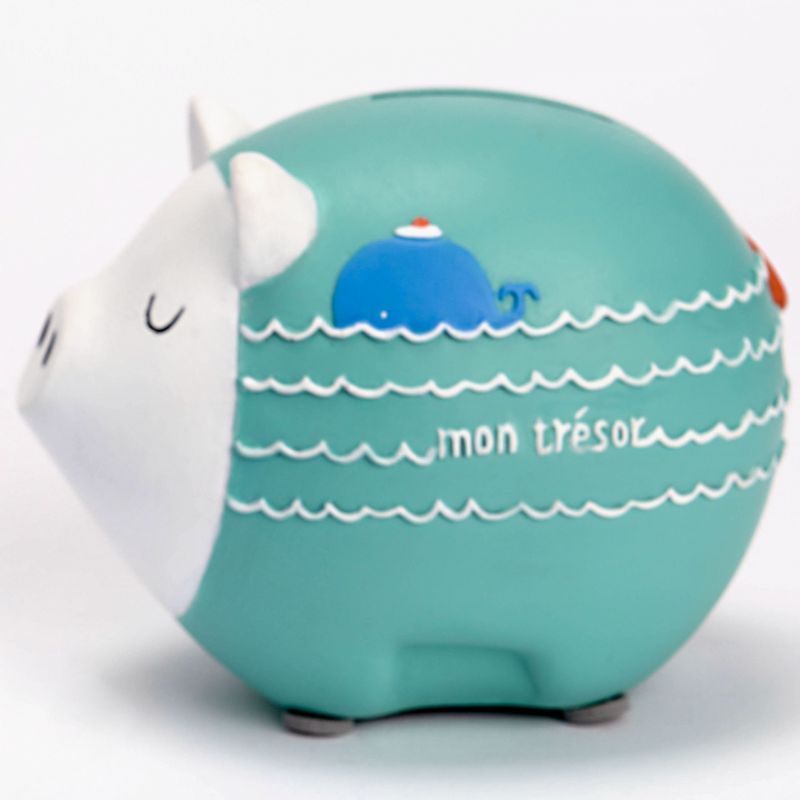 Tirelire cochon vagues vert d'eau (9 x 12 cm) Amadeus Les Petits