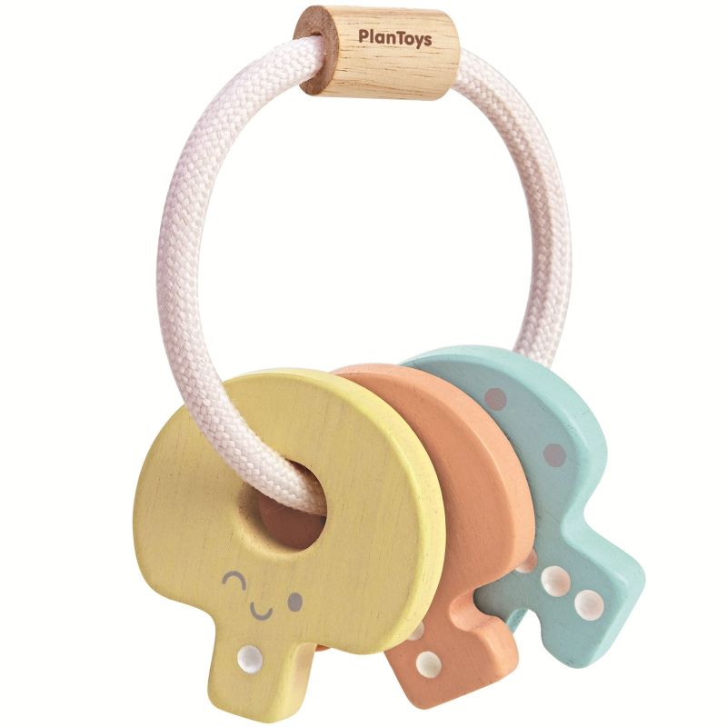 Hochet en bois clés pastel Plan Toys Produit 1 grande taille