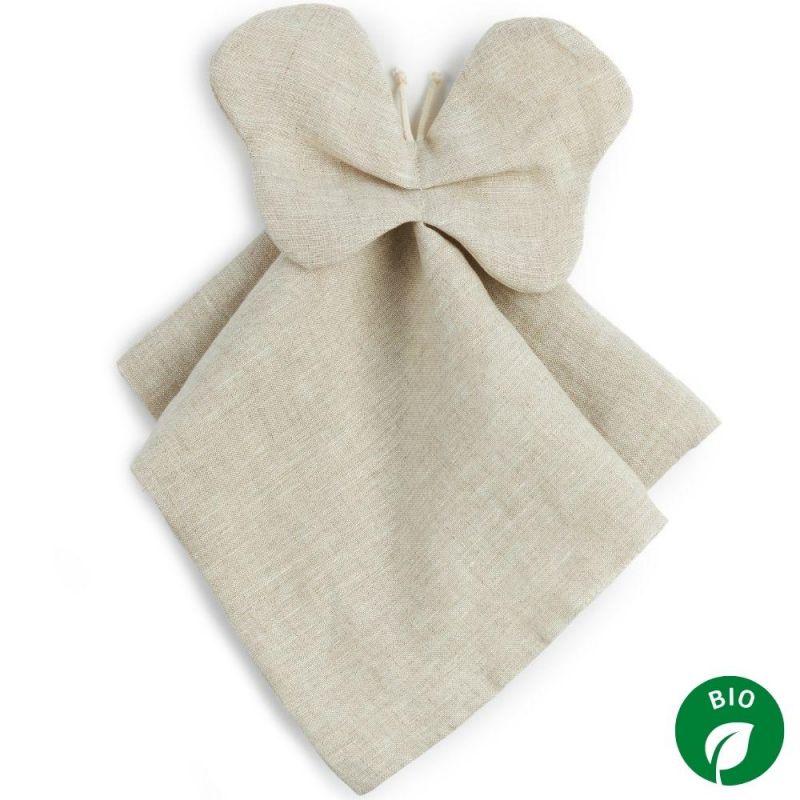 Doudou plat papillon Lin français greige Nobodinoz