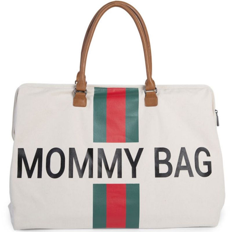 Sac à langer à anses Mommy bag vert, rouge et écru Childhome