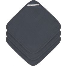 Lot de 3 débarbouillettes en mousseline de coton bleu marine (30 x 30 cm)  par Lässig 