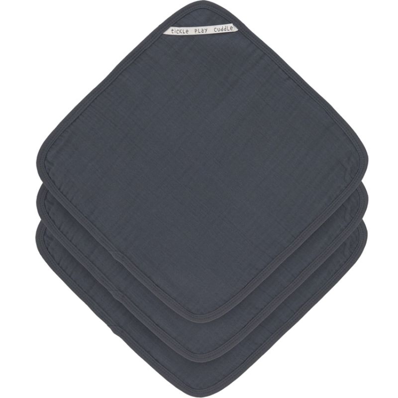 Lot de 3 débarbouillettes en mousseline de coton bleu marine (30 x 30 cm) Lässig