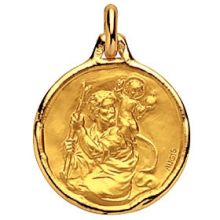 Médaille ronde Saint Christophe 20 mm satinée (or jaune 750°)  par Maison Augis