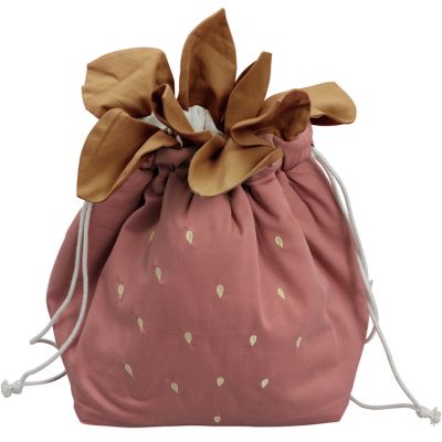 Sac à jouets en coton bio fraise (22 x 28 cm) Fabelab
