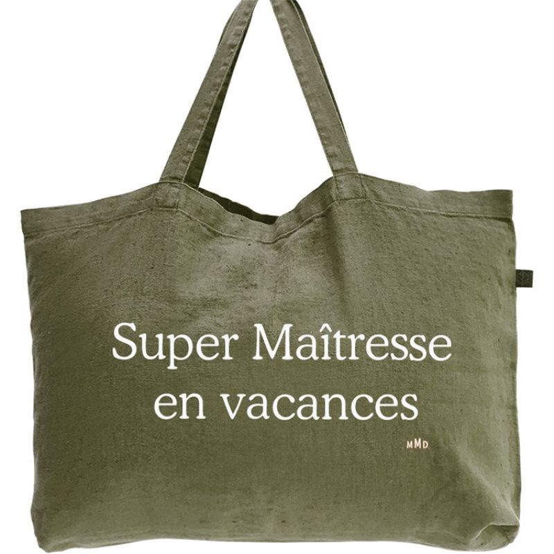 Cabas en lin kaki (personnalisable) Mes Mots Déco